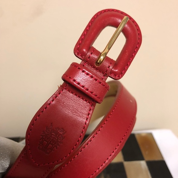 DAKS LONDON ENGLAND RED LEATHER WOMEN'S BELT $398 - Picture 3 of 8